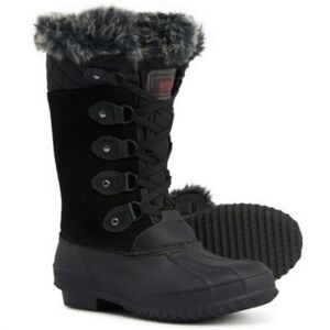 Khombu Colby Tall Black Suede Faux Fur Waterproof Duck Boots 10